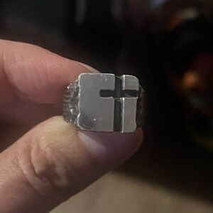 Men's Bold Black and Silver Cross Ring